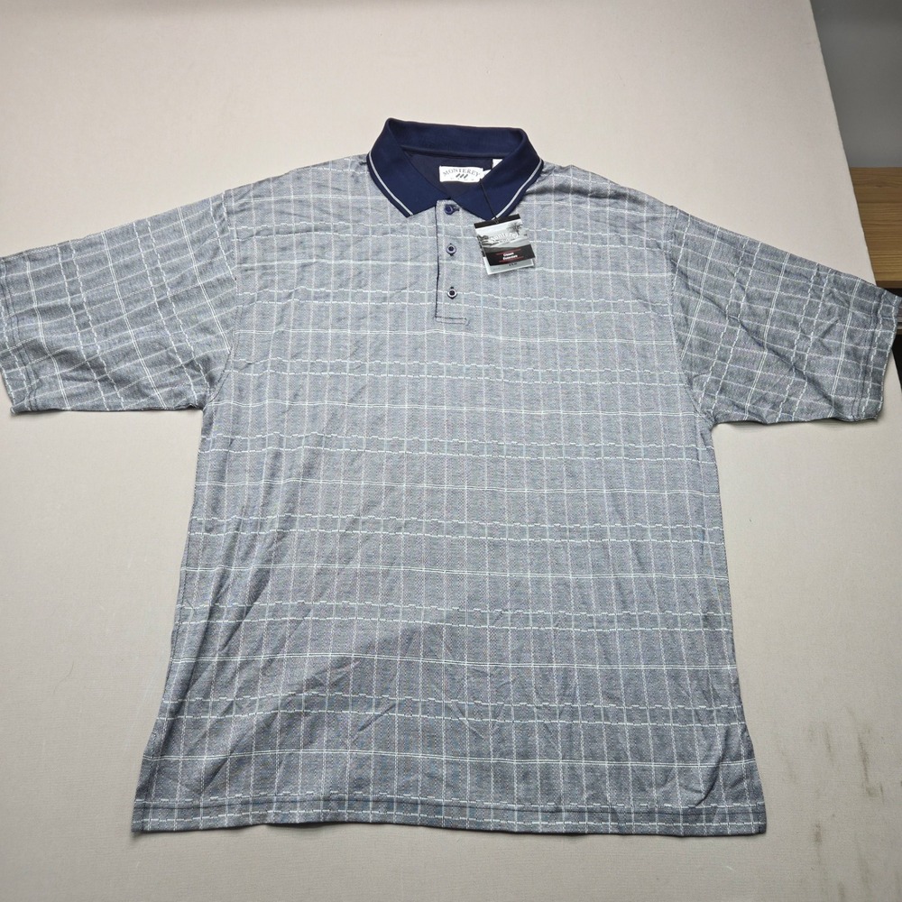 Monterey Club Polo Shirt Grid Double Mercerized Navy Blue Mens XL